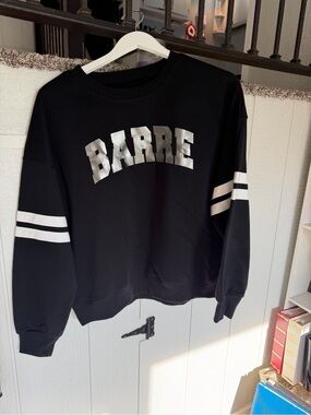 Black 'BARRE' Pullover Sweatshirt with White Stripes